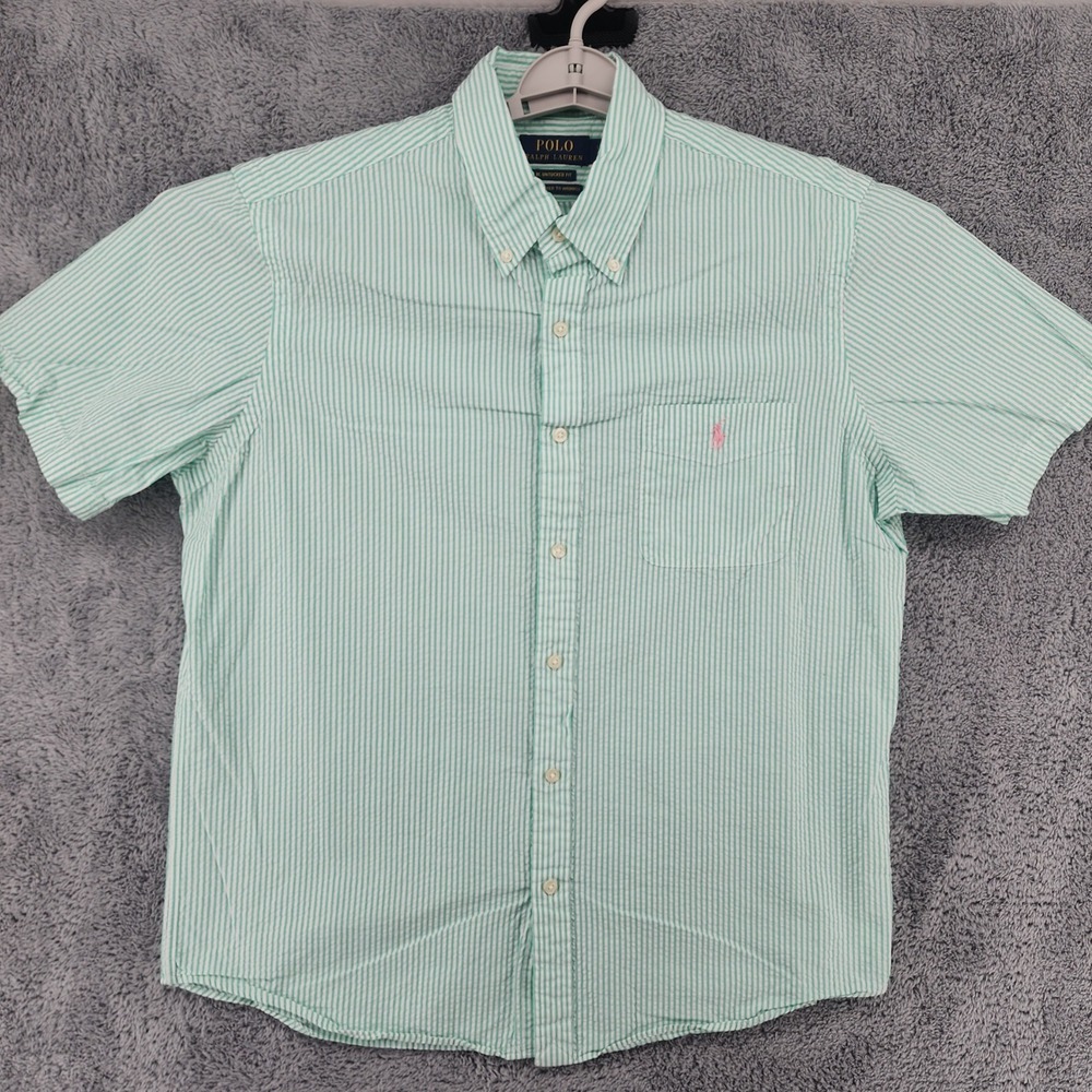 Polo Ralph Lauren Shirt Mens L Striped Seersucker Prepster RL Untucked Fit Pony